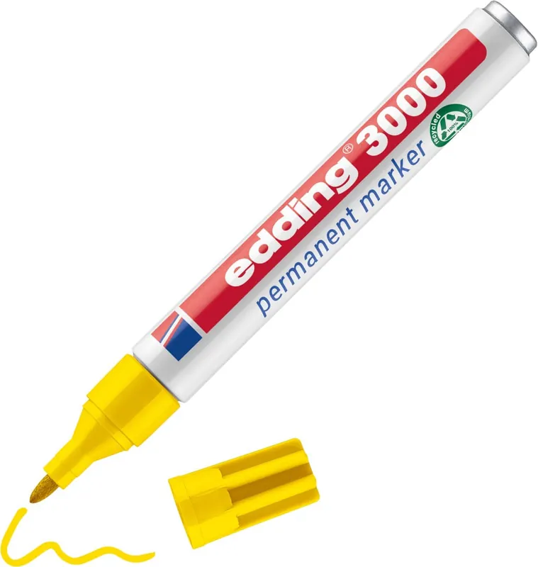 Zertifiziert edding 3000 Permanentmarker 100% Recycelt Mittel Rundspitze 1,5 – 3 mm Gelb Nachfüllbar Wasserbeständig