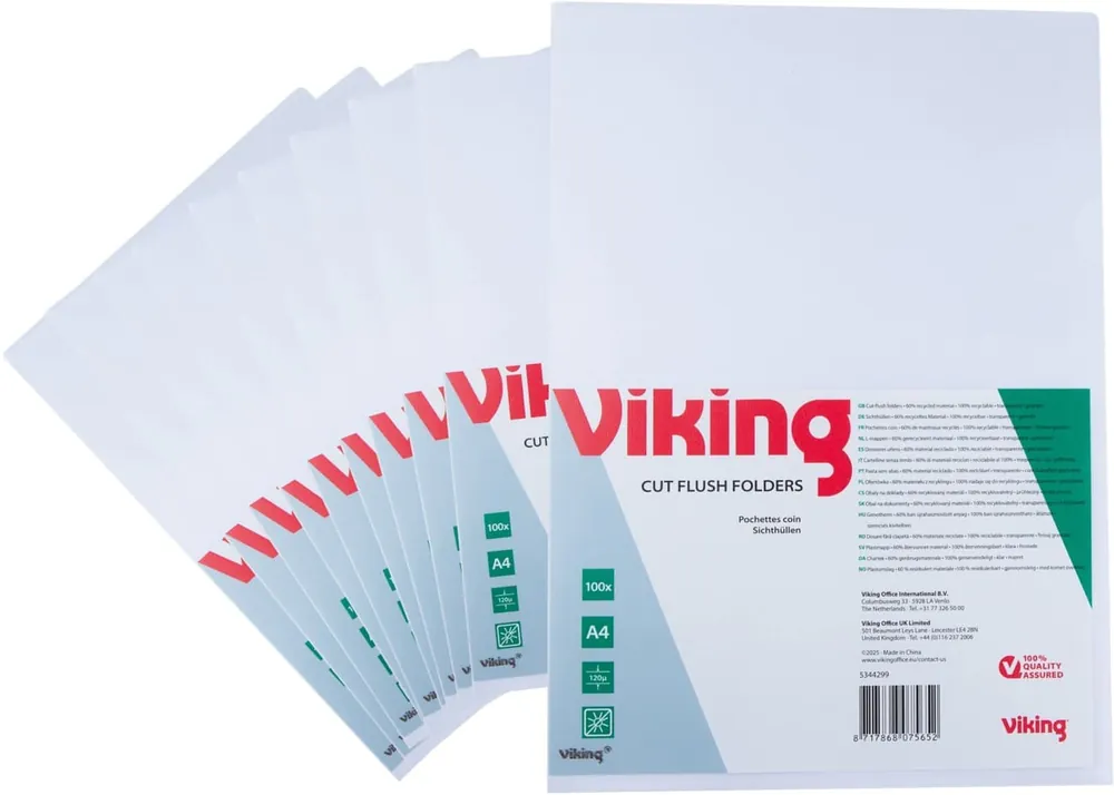 Viking Sichthüllen DIN A4 Genarbt Transparent PP (Polypropylen) Recycelt 60% 120 Mikron 100 Stück Heißes Angebot