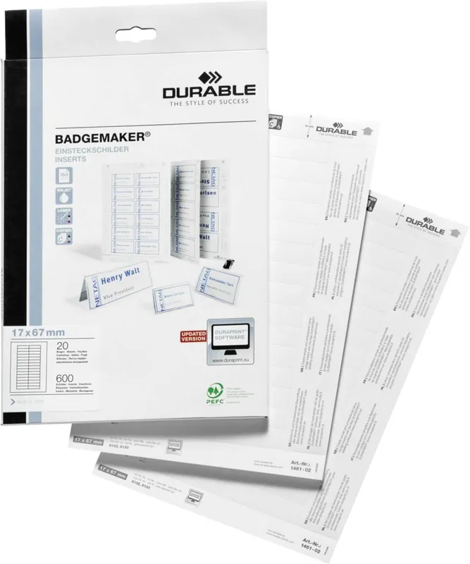 Beliebt DURABLE Badgemaker Einsteckschild 6,7 x 1,7 cm Hartpappe 600 Stück