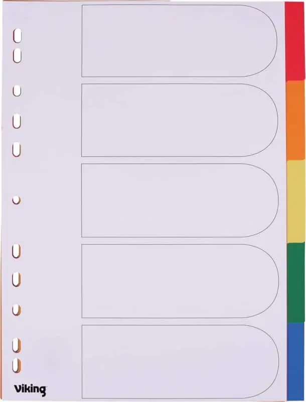 Zertifiziert Viking Blanko Register DIN A4 Farbig sortiert 5-teilig PP (Polypropylen) 11 Löcher