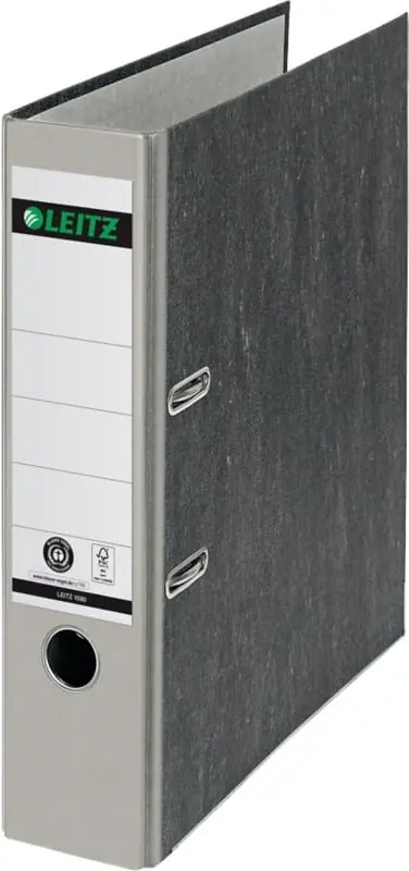 Leitz 180° Ordner Breit DIN A4 82 mm Grau 2 Ringe 1080 Pappkarton Wolkenmarmor Hochformat Exklusiv