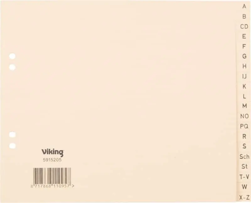 Zertifiziert Viking Standard A – Z Alphabetische Register 100% Recycelt DIN A4 Chamois 20-teilig 100 g/m² Papier 4 Löcher