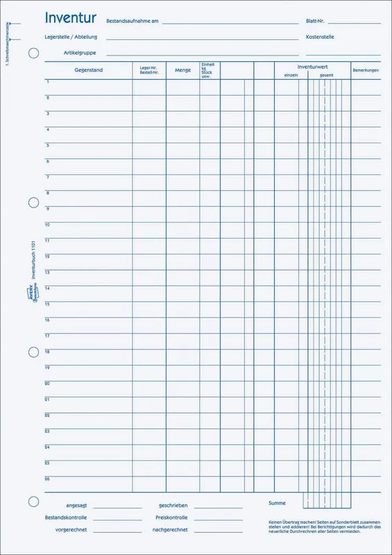 AVERY Zweckform Inventurbuch DIN A4 1x 50 Seiten Günstig