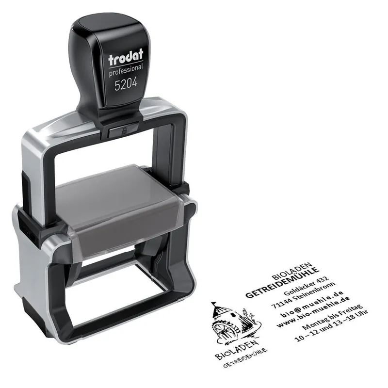 Zertifiziert trodat Textstempel, individualisierbar 5204 Edelstahl mit Logo
