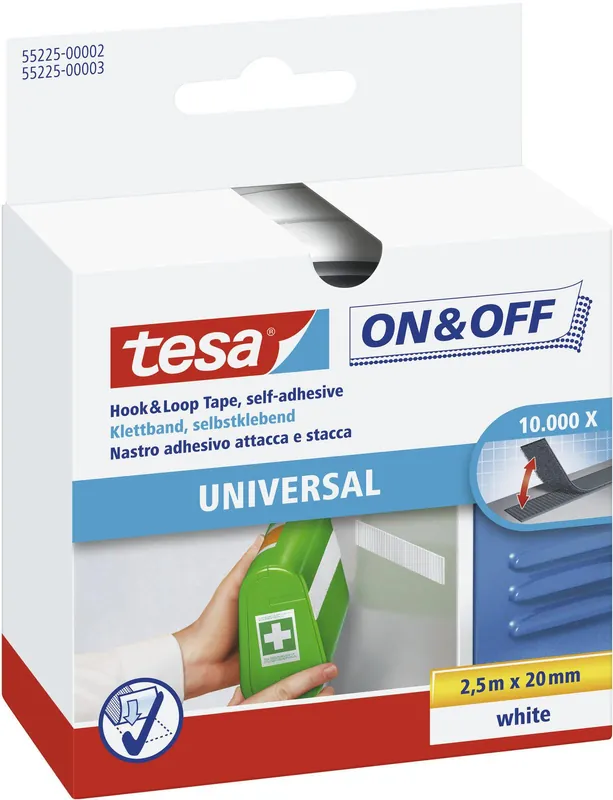 Geprüft tesa ON&OFF Universal Klettband weiß