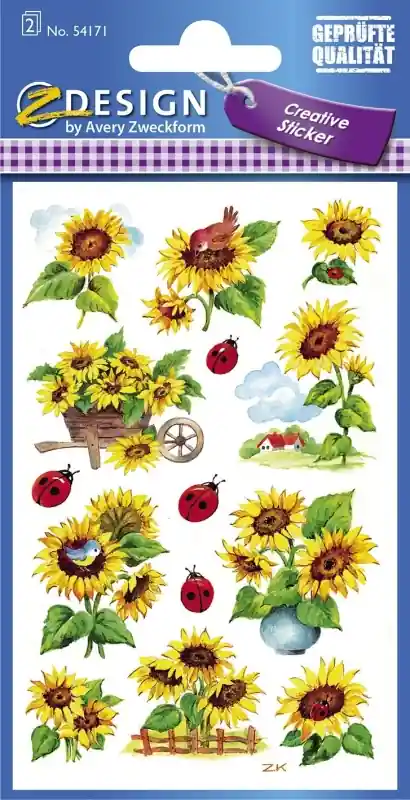Zertifiziert Z-Design 54171, Deko Sticker, Sonnenblumen, 2 Bogen/28 Sticker